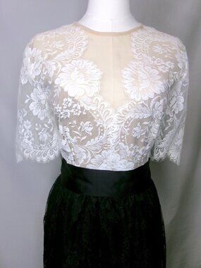William Pearson Lace Cocktail Dress Illusion Fit Flare Black Cream